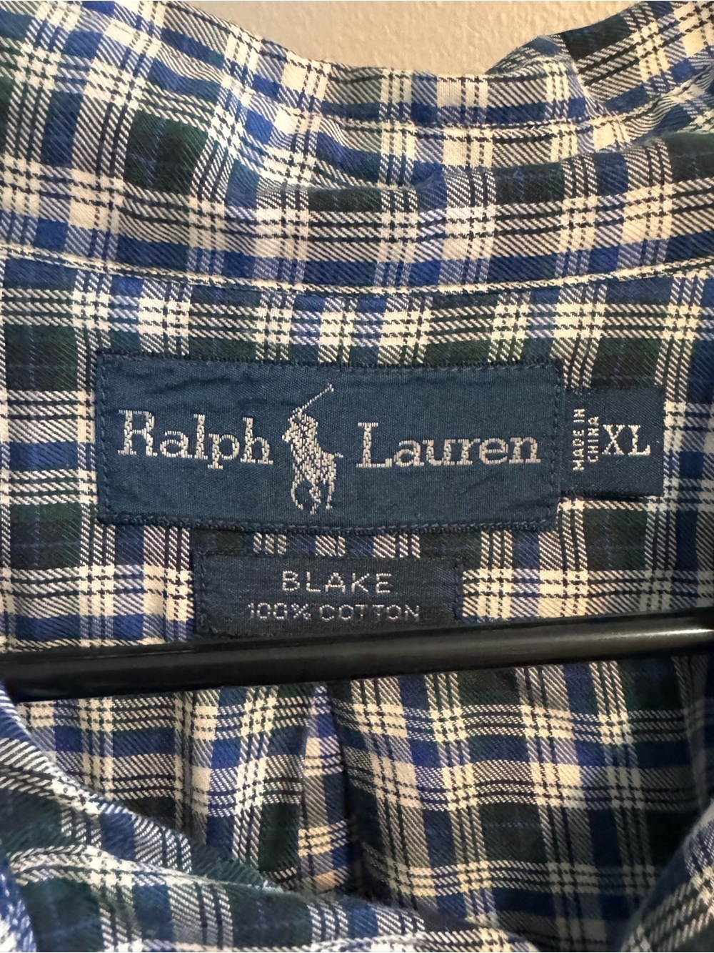 Ralph Lauren Blake Men's XL Blue Green Plaid Cotton Button Down Shirt - Picture 2 of 4